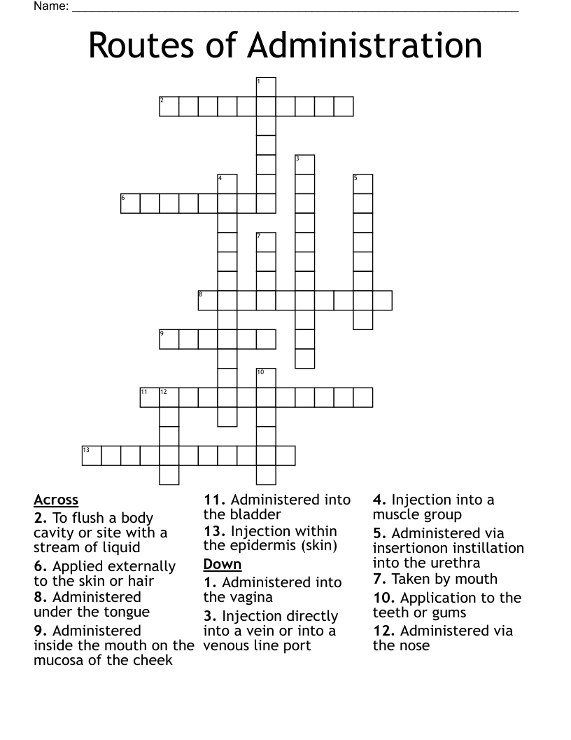 Routes of Administration Crossword
