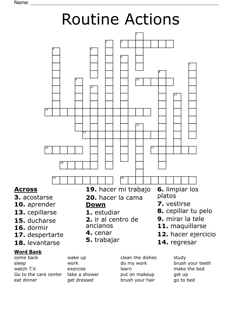 Routine Actions Crossword