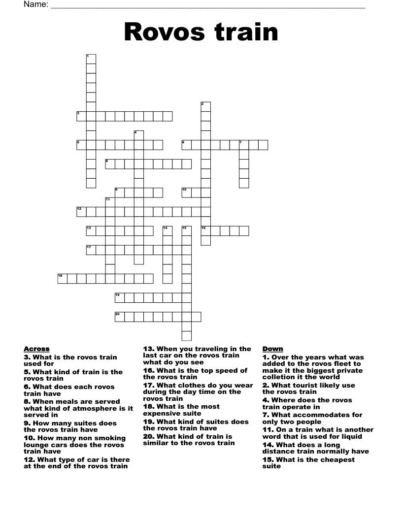 Rovos train  Crossword