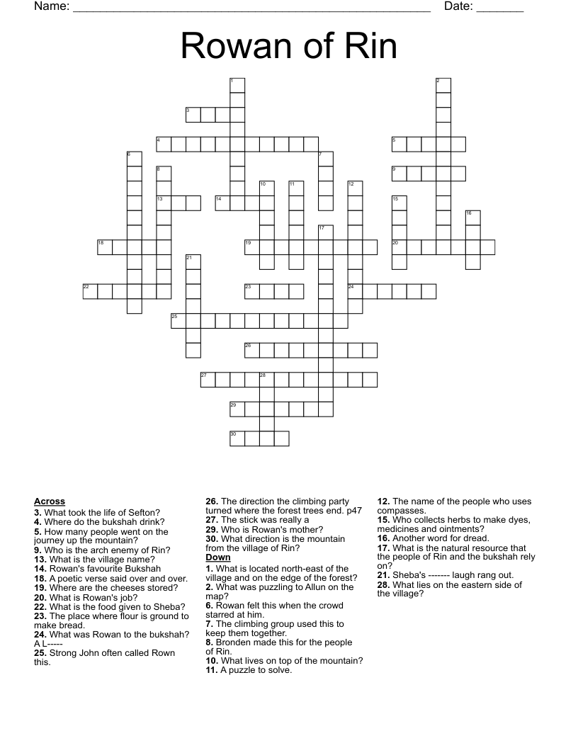 Rowan of Rin Crossword