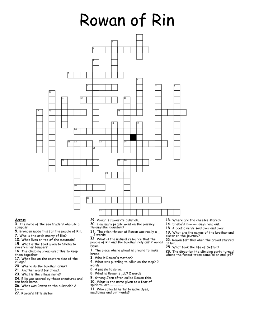 Rowan of Rin Crossword