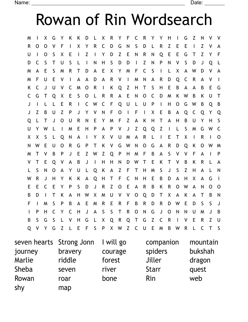 Rowan of Rin Wordsearch