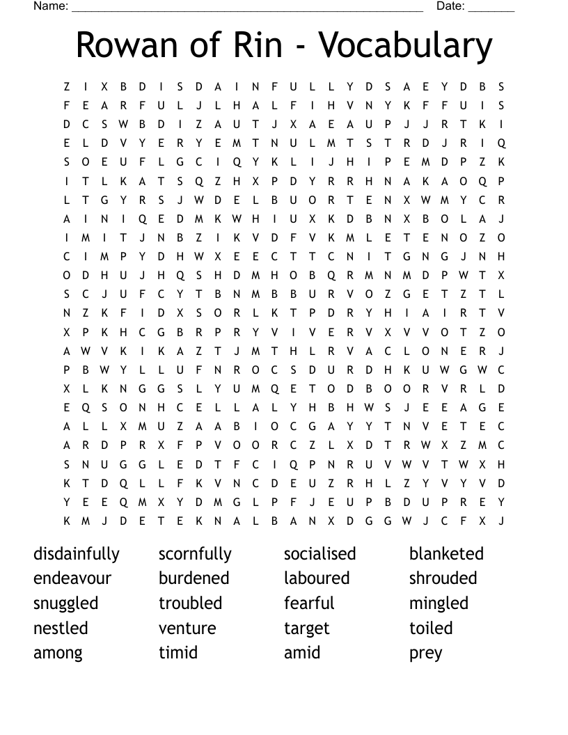 Rowan of Rin - Vocabulary Word Search