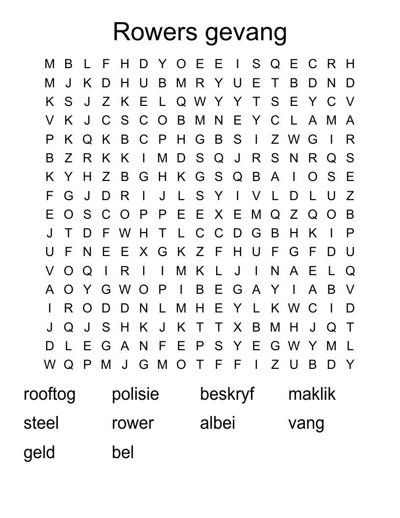 Rowers gevang Word Search