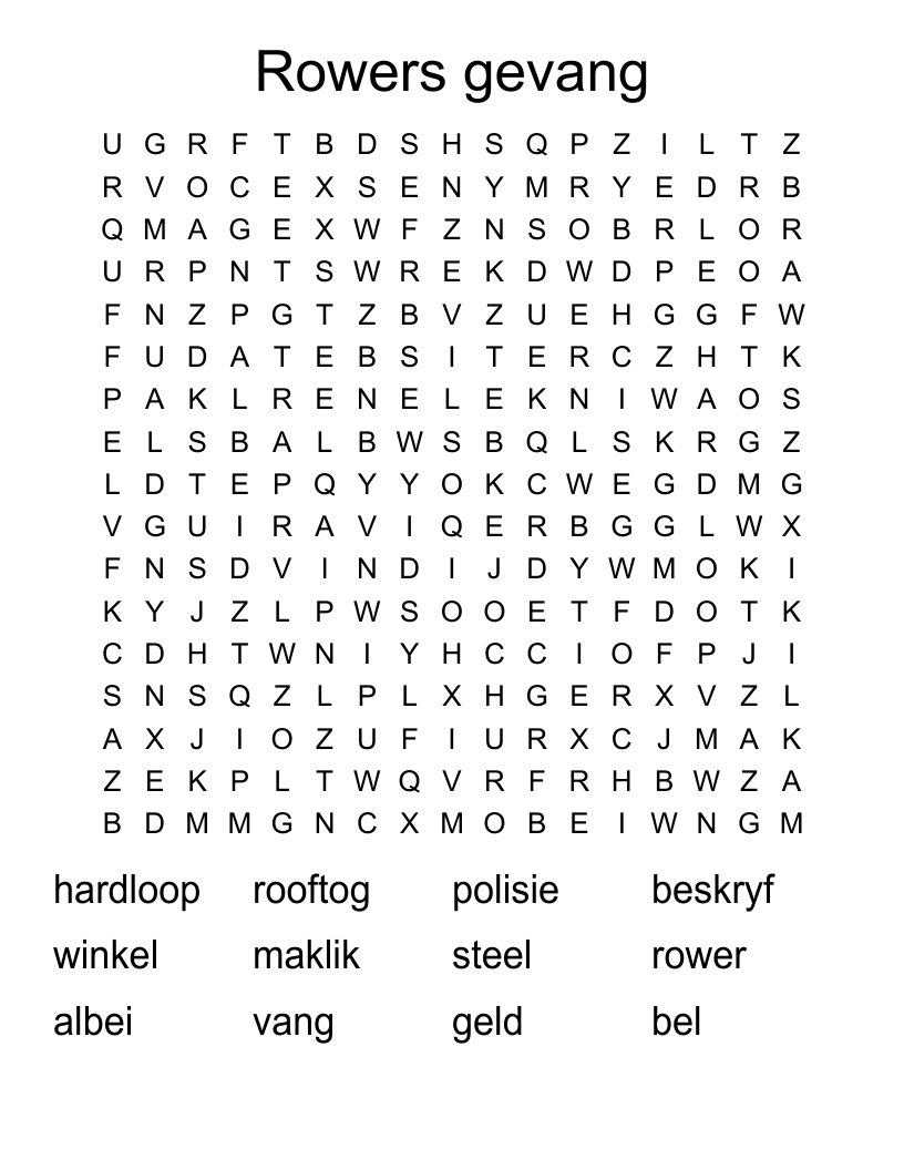 Rowers gevang Word Search