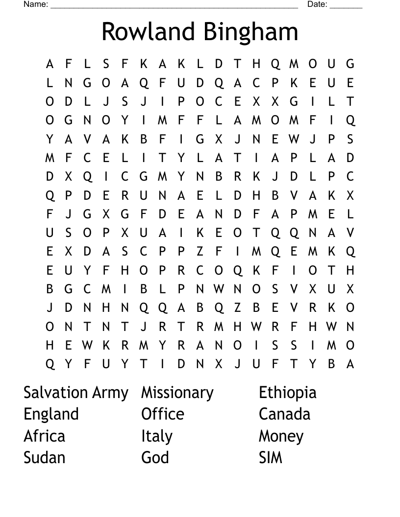 Rowland Bingham Word Search