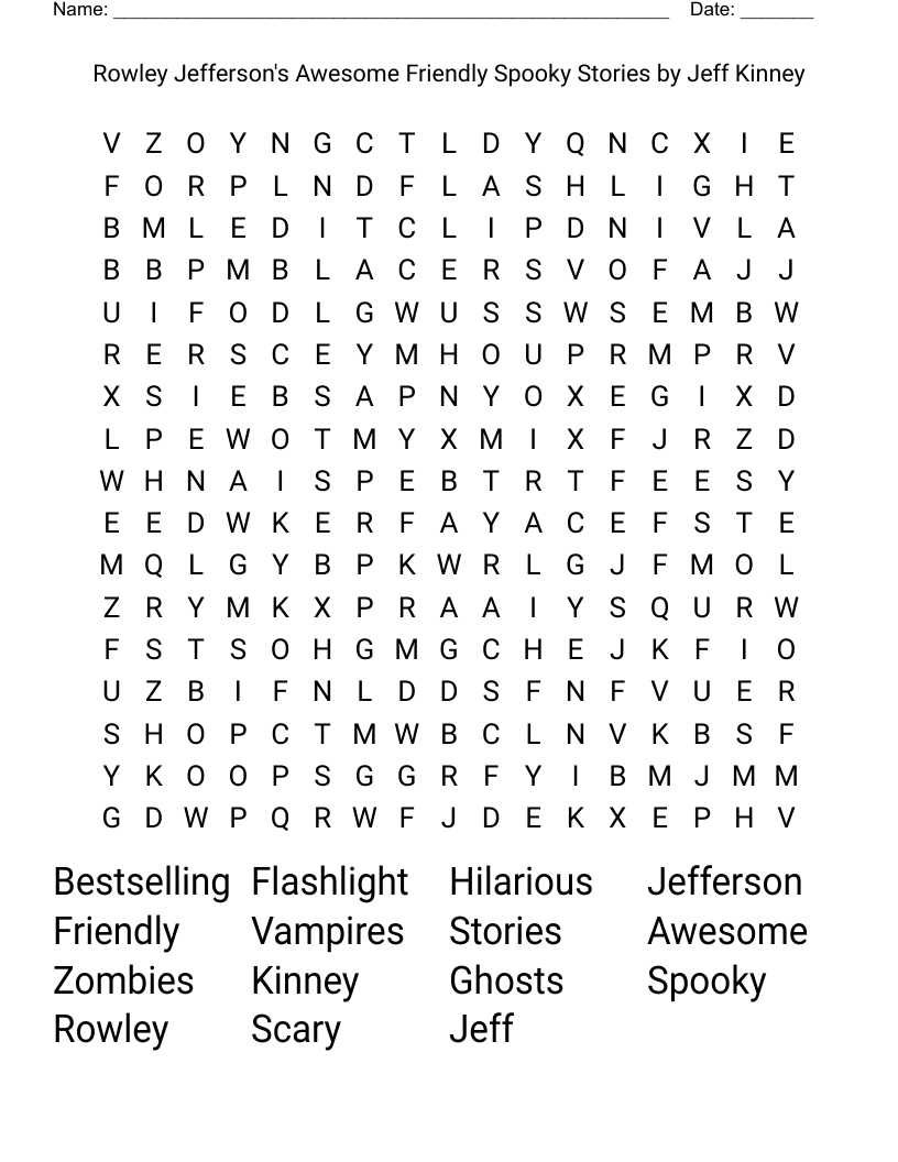 Rowley Jefferson's Awesome Friendly Spooky Stories by Jeff Kinney Word Search