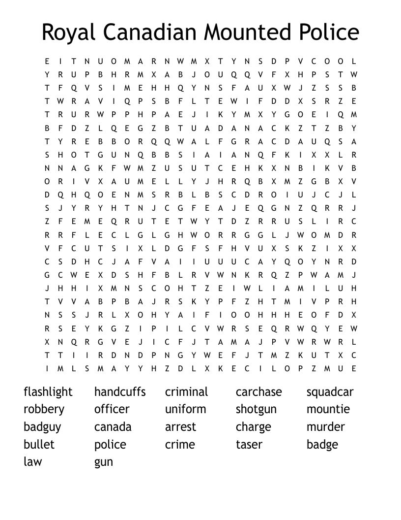 Royal Canadian Mounted Police Word Search