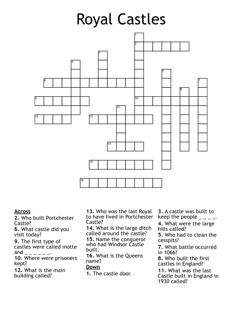 Royal Castles Crossword