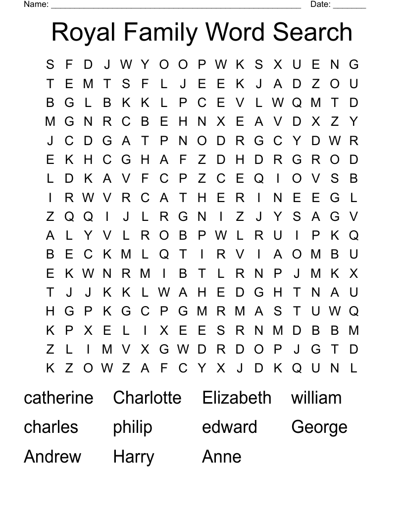 Royal Family Word Search