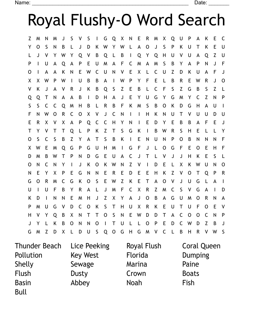 Royal Flushy-O Word Search