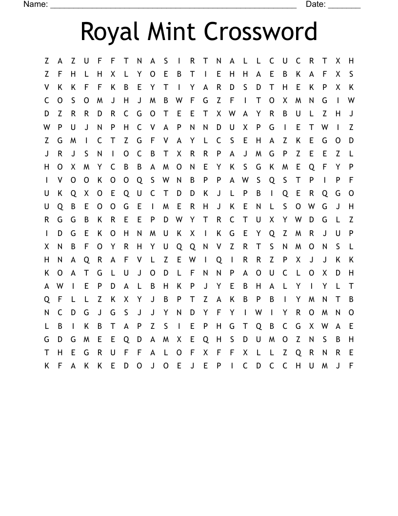 Royal Mint Crossword  Word Search