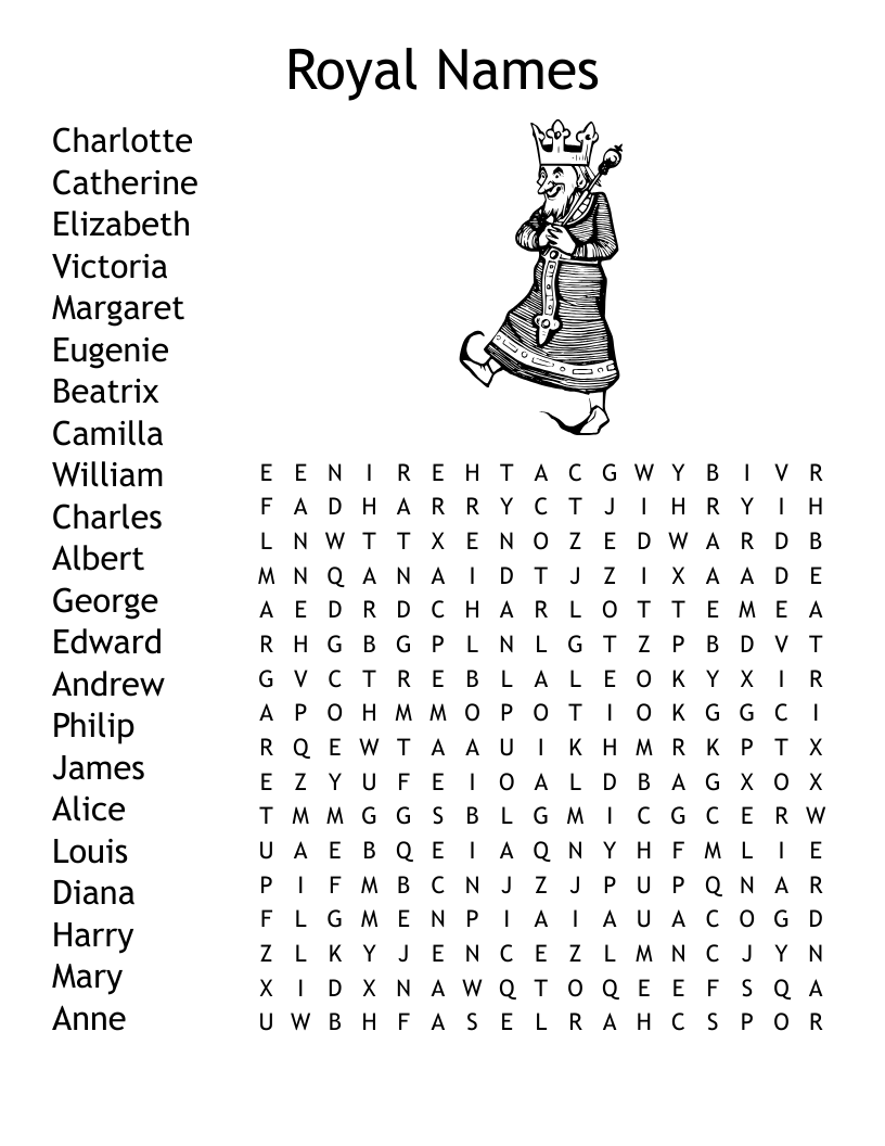 Royal Names Word Search