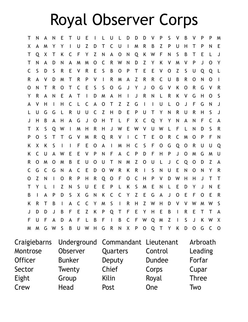 Royal Observer Corps Word Search