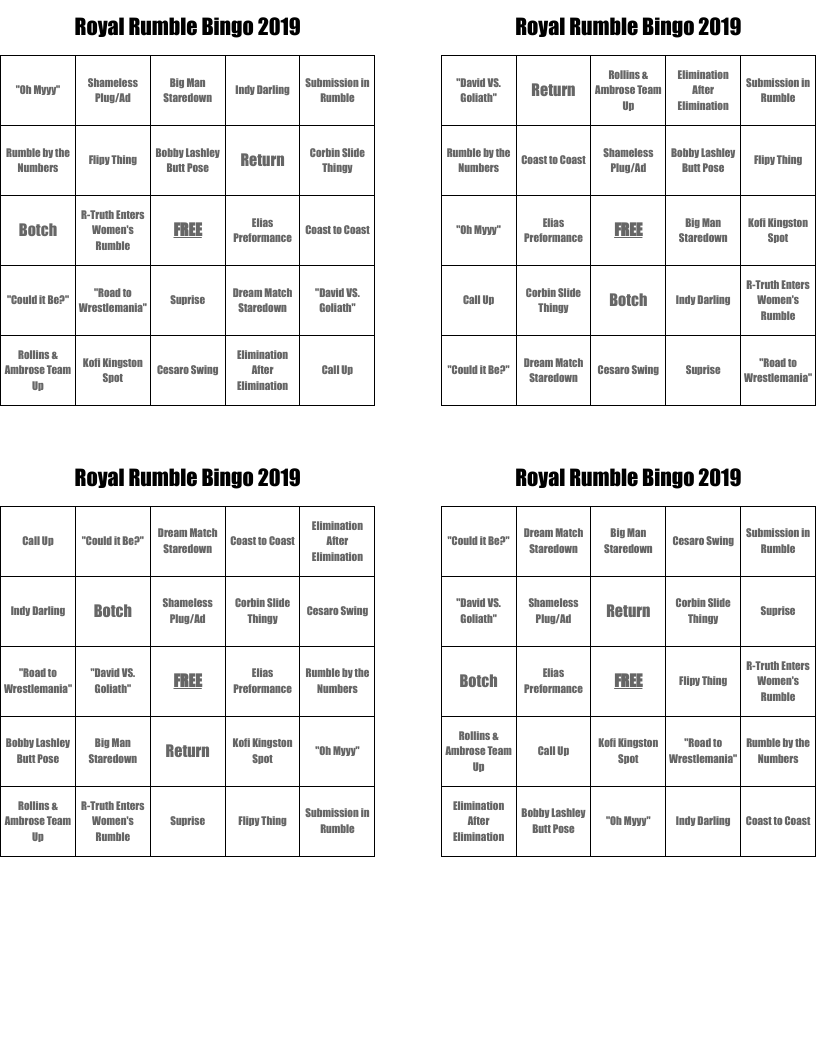 Royal Rumble Bingo 2019