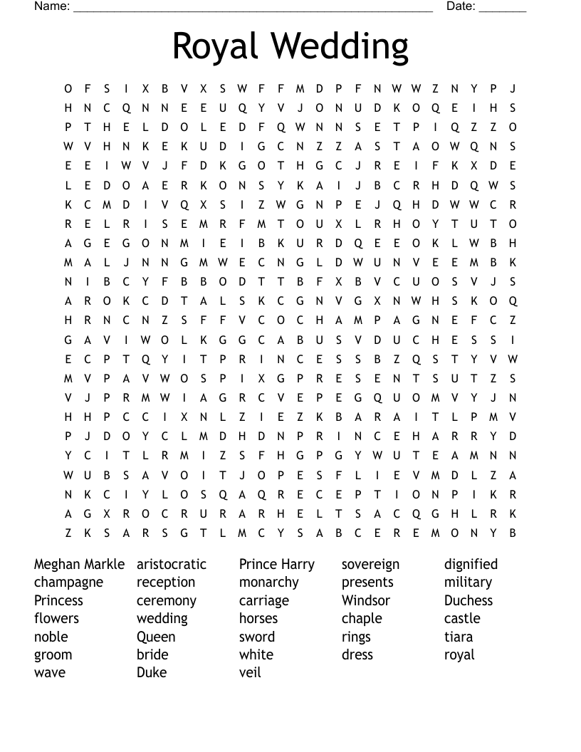 Royal Wedding Word Search
