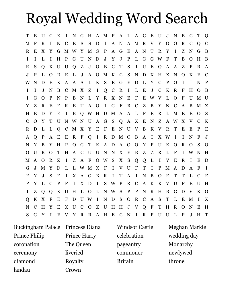 Royal Wedding Word Search 