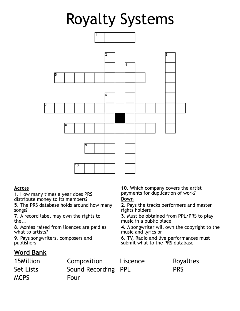 Royalty Systems Crossword