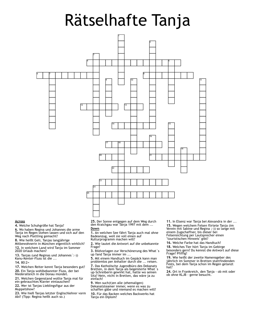 Rätselhafte Tanja Crossword