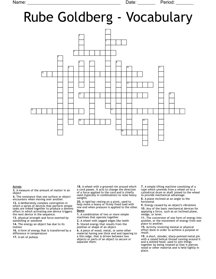 Rube Goldberg - Vocabulary Crossword