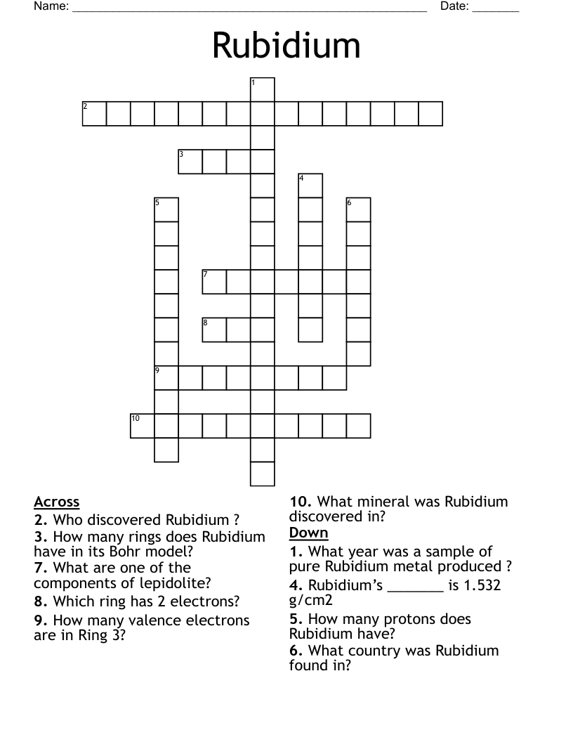 Rubidium Crossword