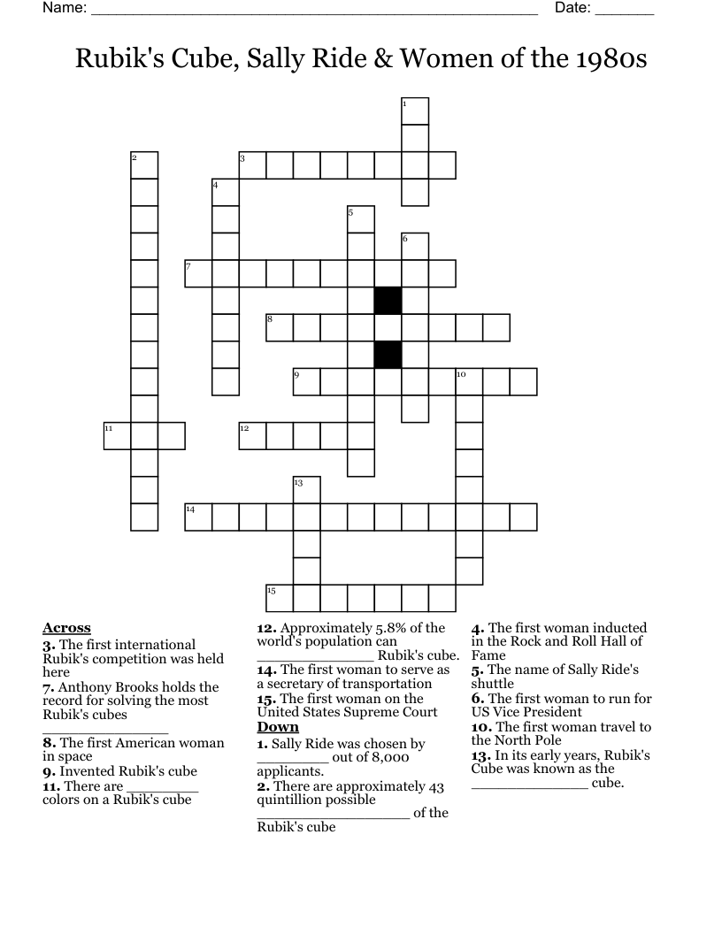 Rubik's Cube, Sally Ride & Women of the 1980s Crossword