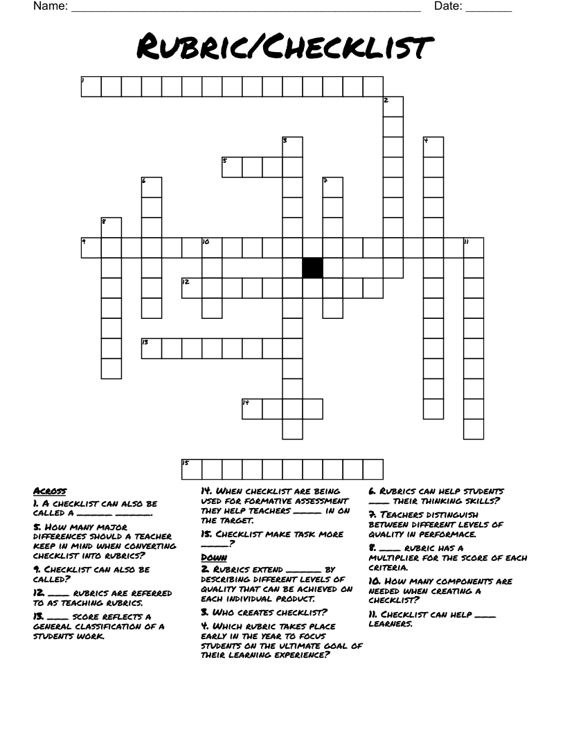 Rubric/Checklist Crossword