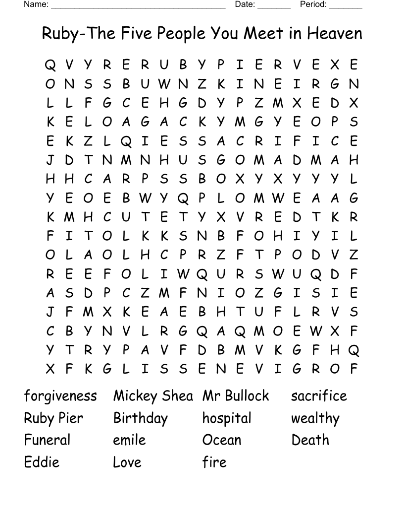 Ruby-The Five People You Meet in Heaven Word Search