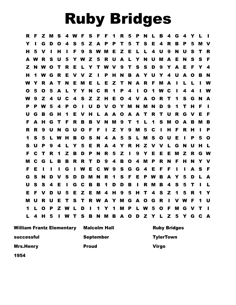Ruby Bridges Word Search