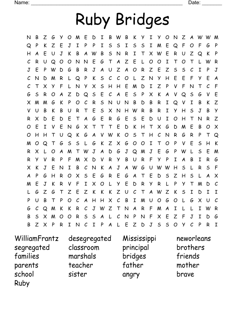 Ruby Bridges Word Search