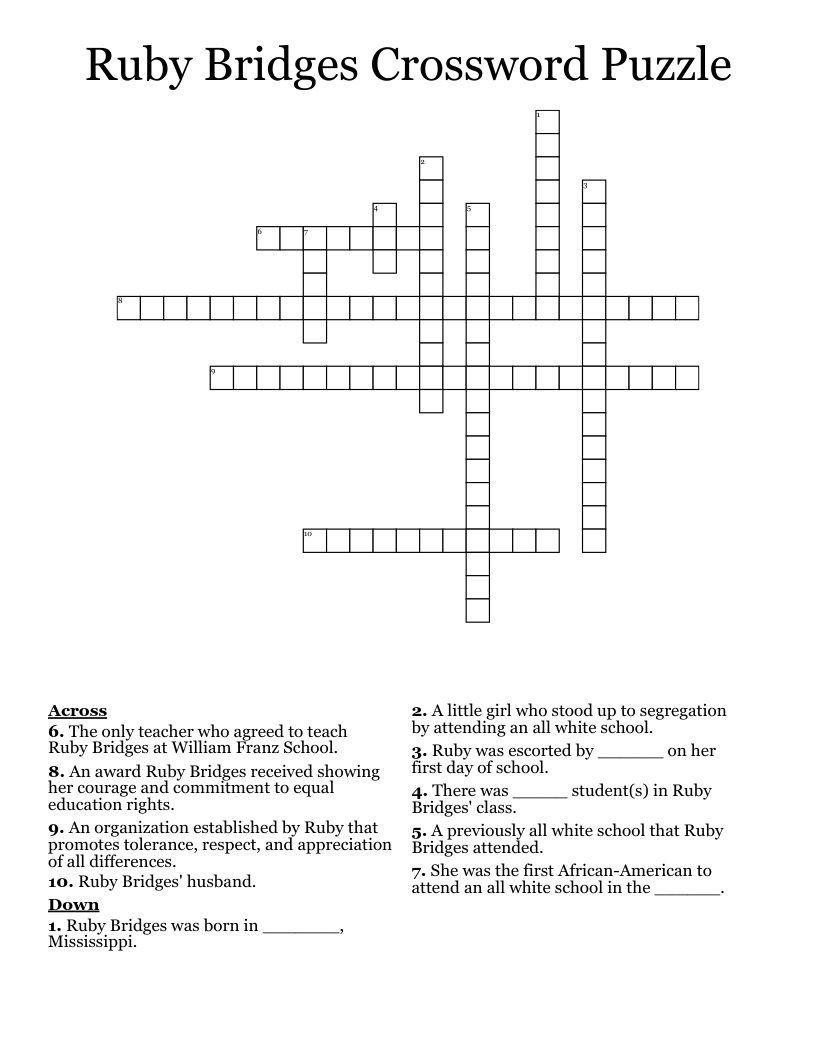 Ruby Bridges Crossword Puzzle
