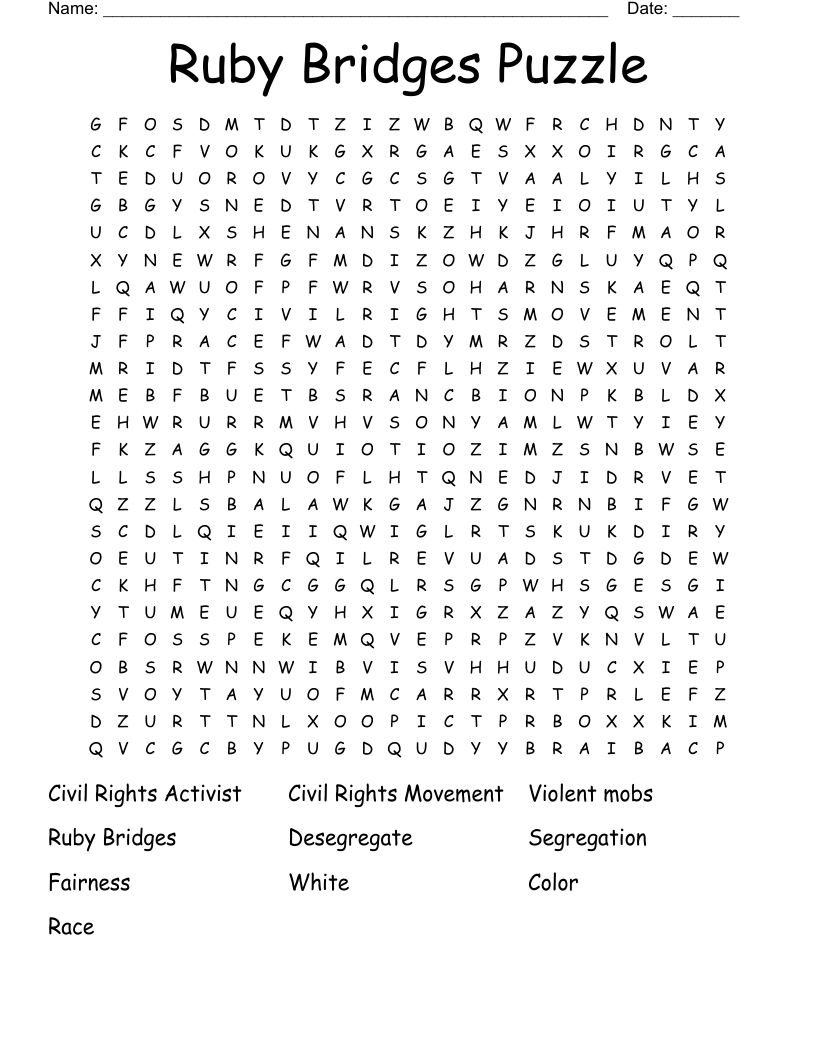 Ruby Bridges Puzzle Word Search