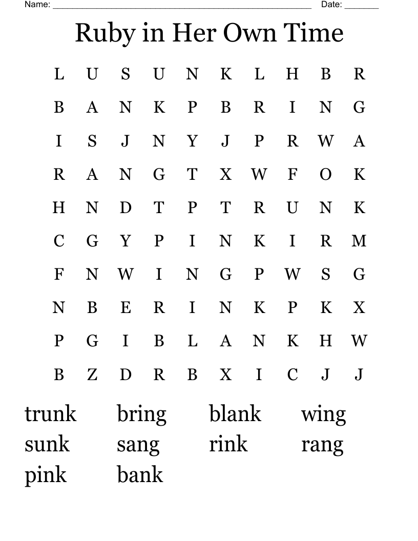 Ruby in Her Own Time Word Search