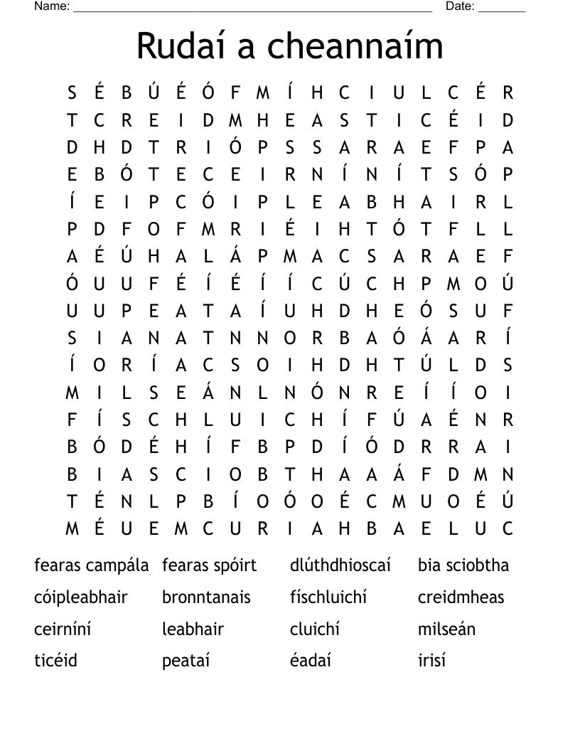Rudaí a cheannaím Word Search