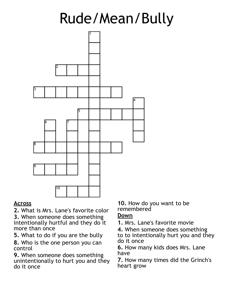 Rude/Mean/Bully Crossword