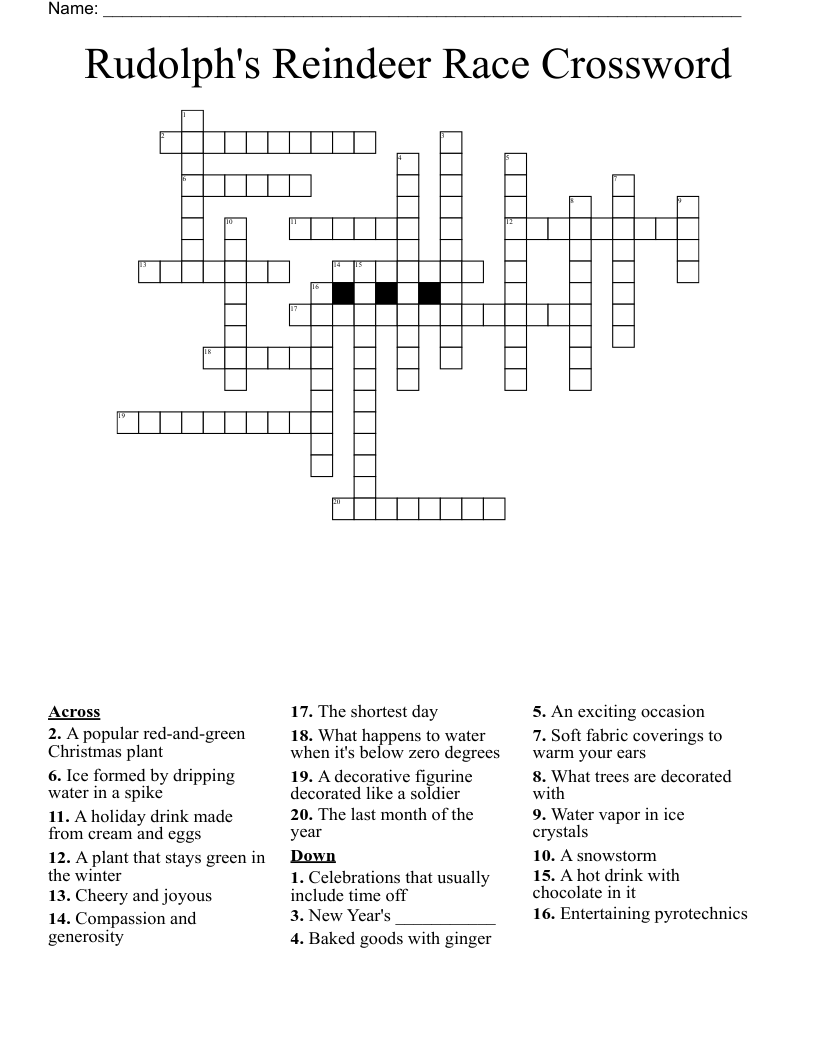 Rudolph's Reindeer Race Crossword