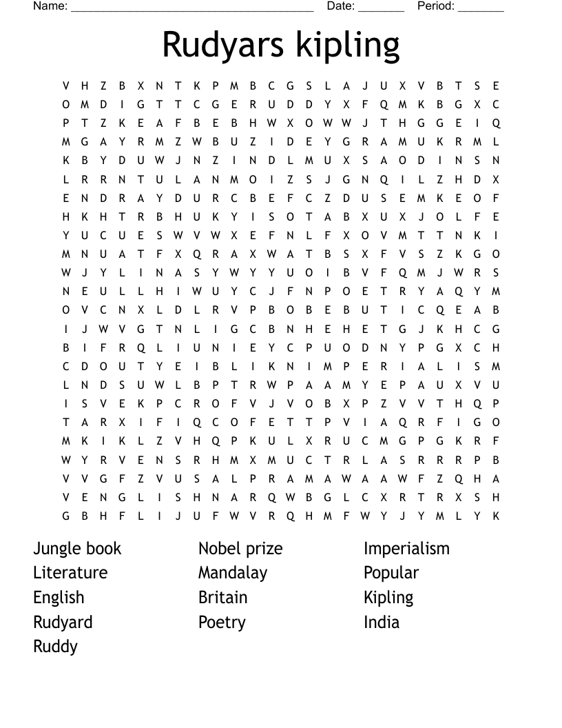 Rudyars kipling Word Search