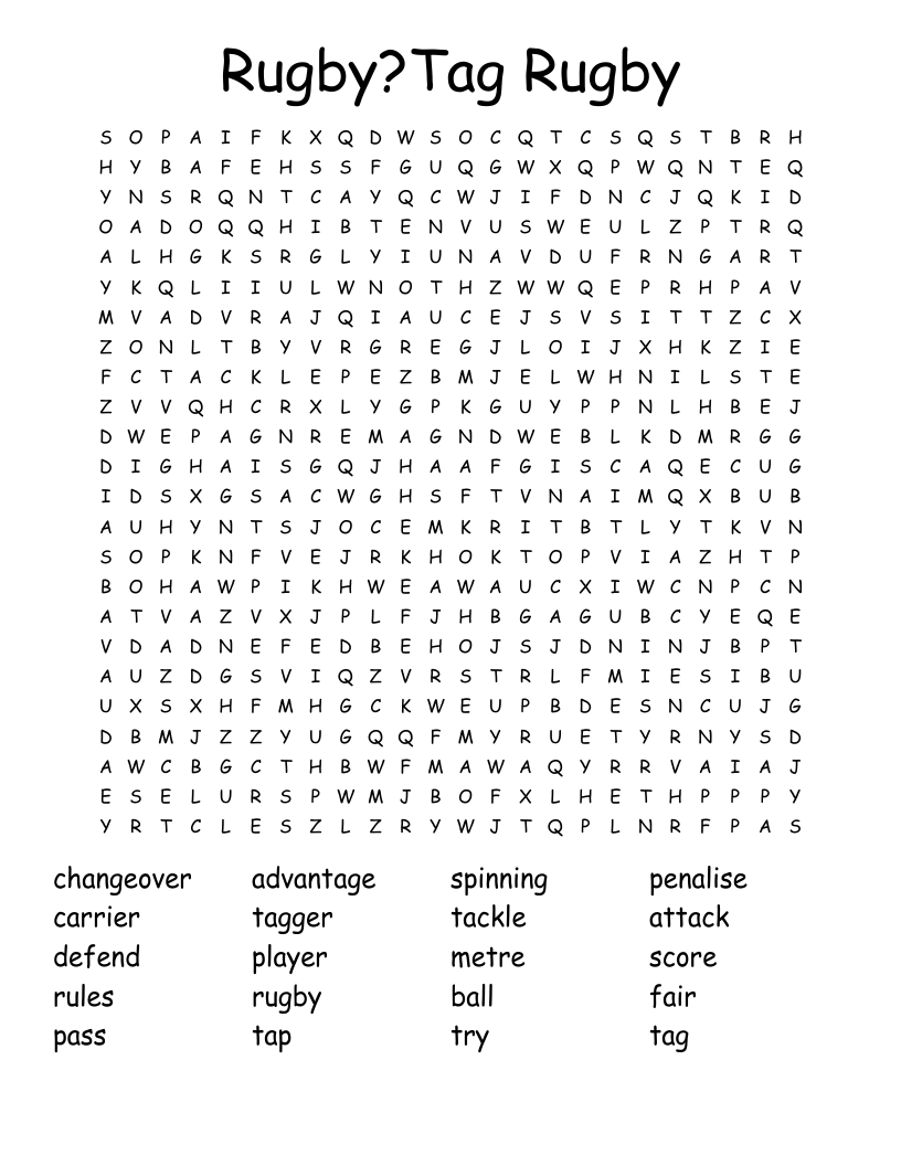 Rugby?Tag  Rugby Word Search