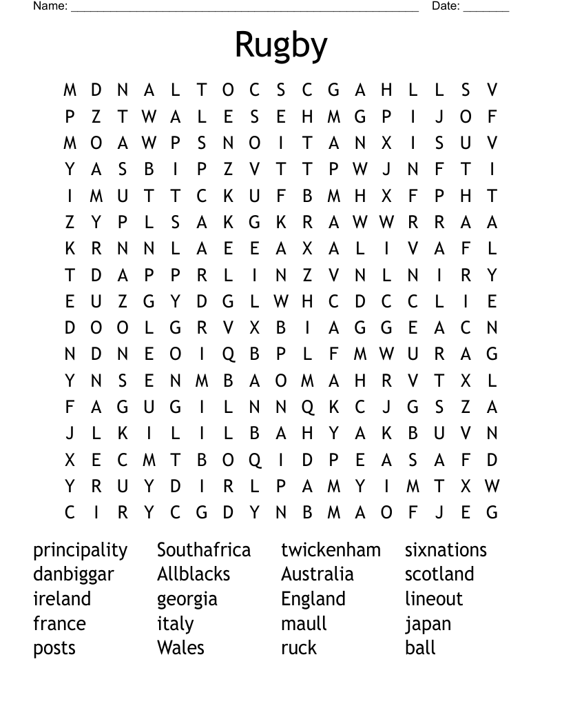 Rugby Word Search