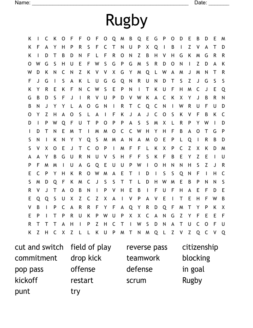 Rugby Word Search