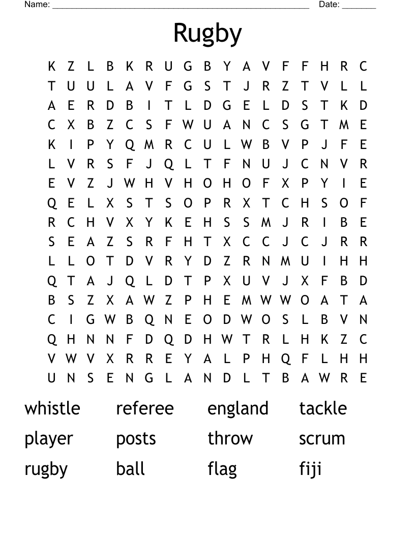 Rugby Word Search