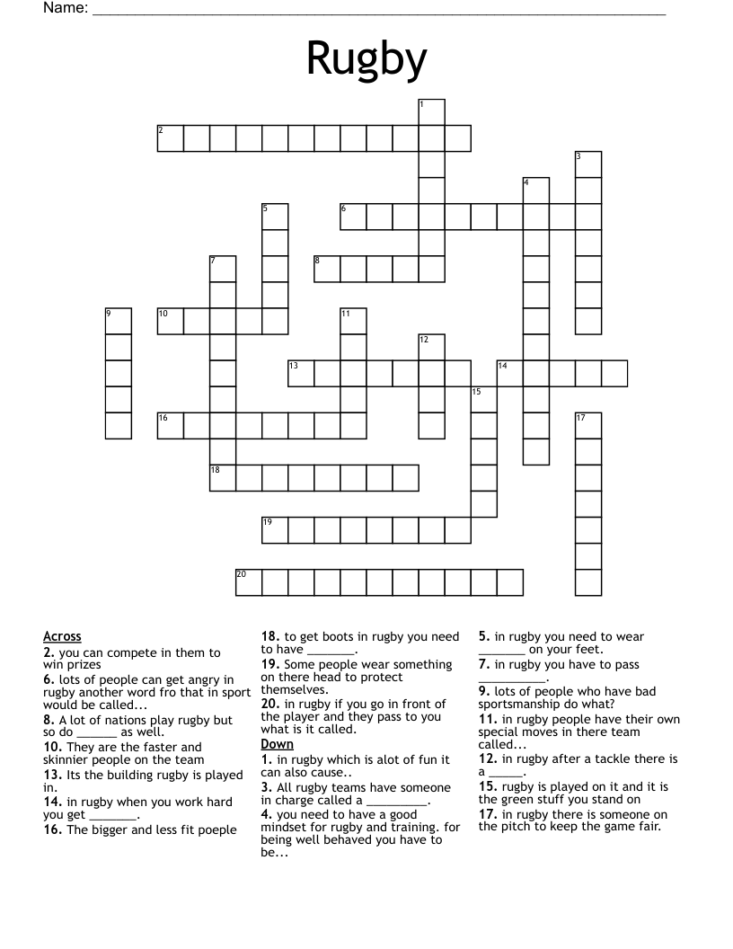 Rugby Crossword