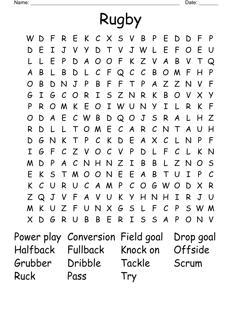 Rugby Word Search