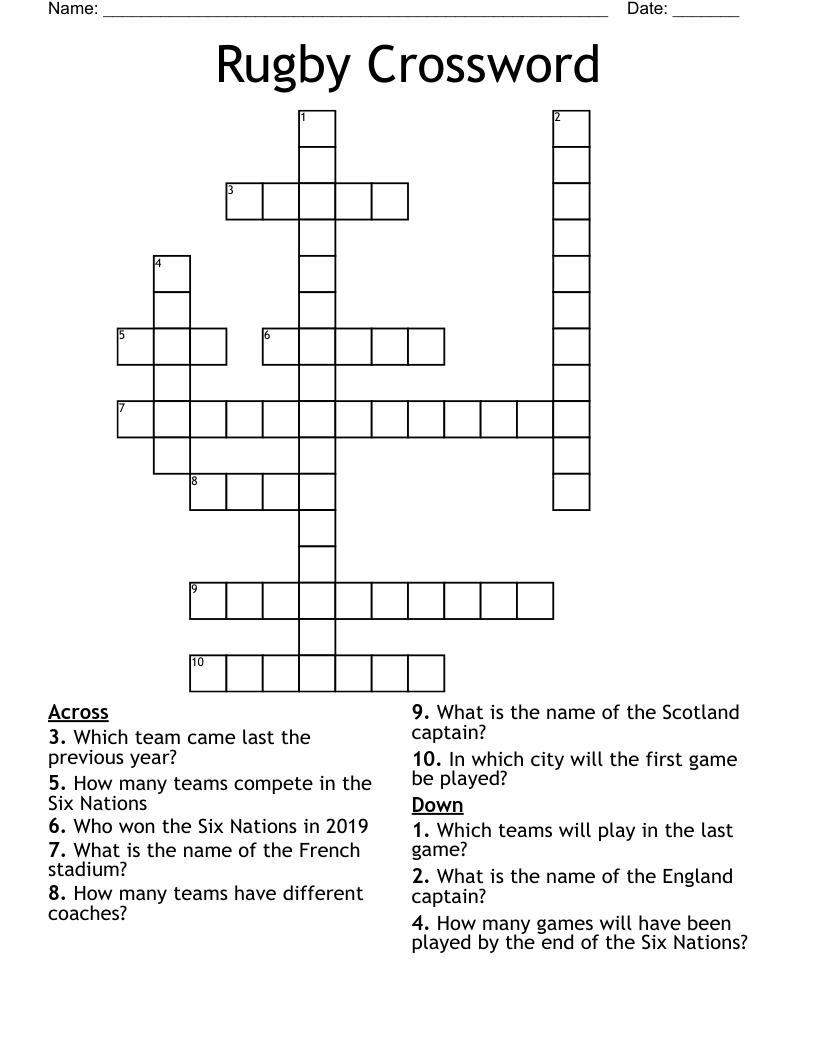 Rugby Crossword