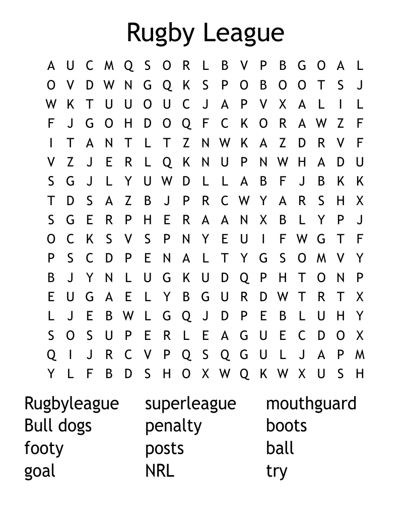 Rugby League Word Search