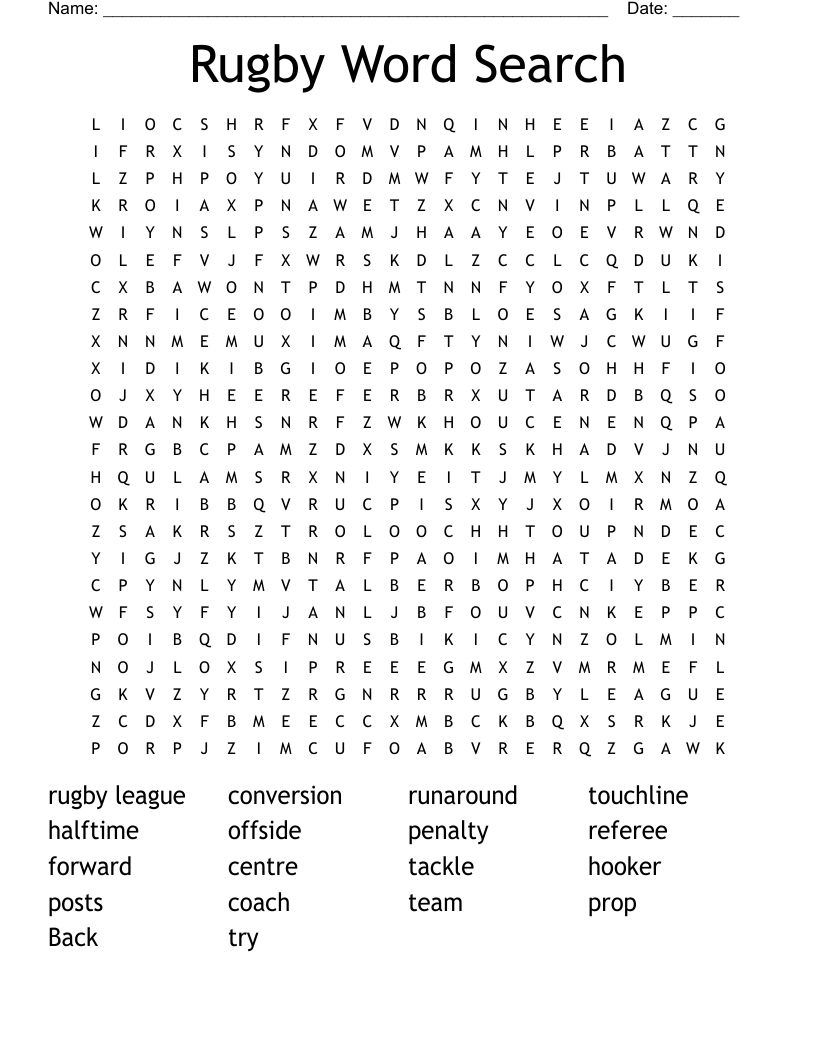 Rugby Word Search