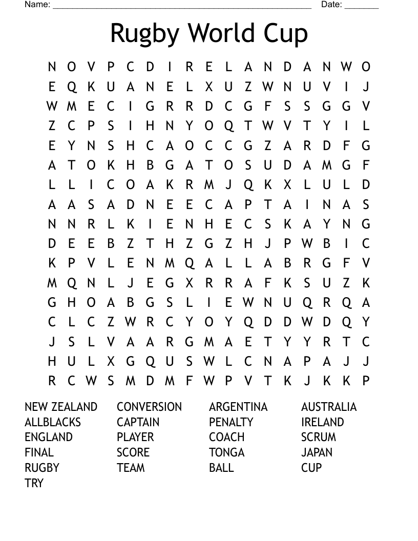 Rugby World Cup Word Search