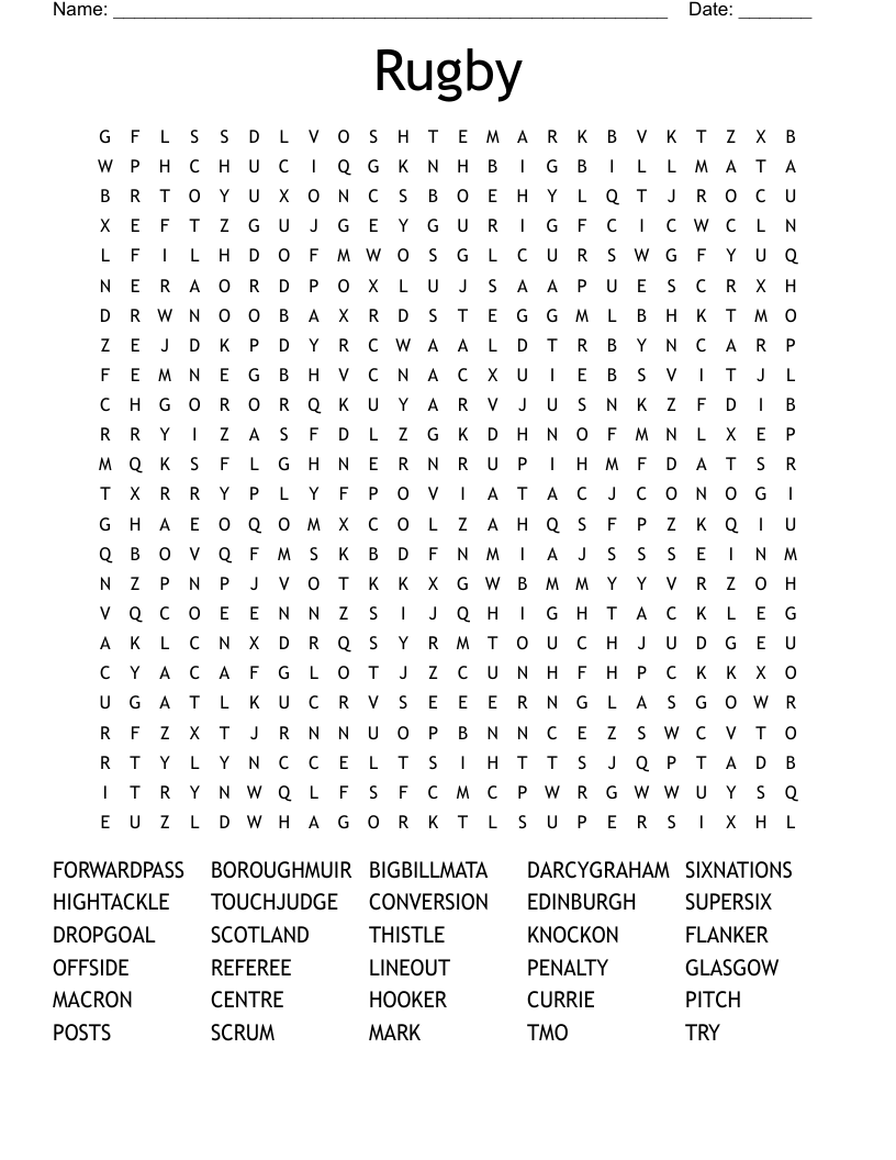 Rugby  Word Search