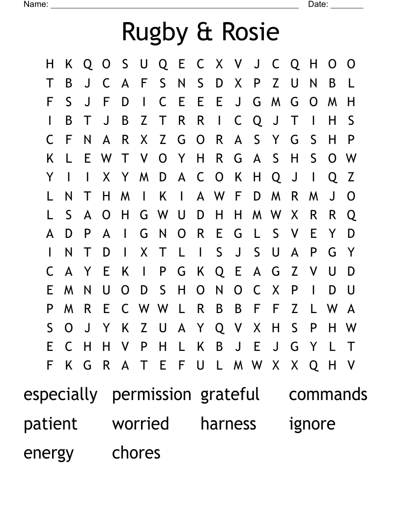 Rugby & Rosie Word Search