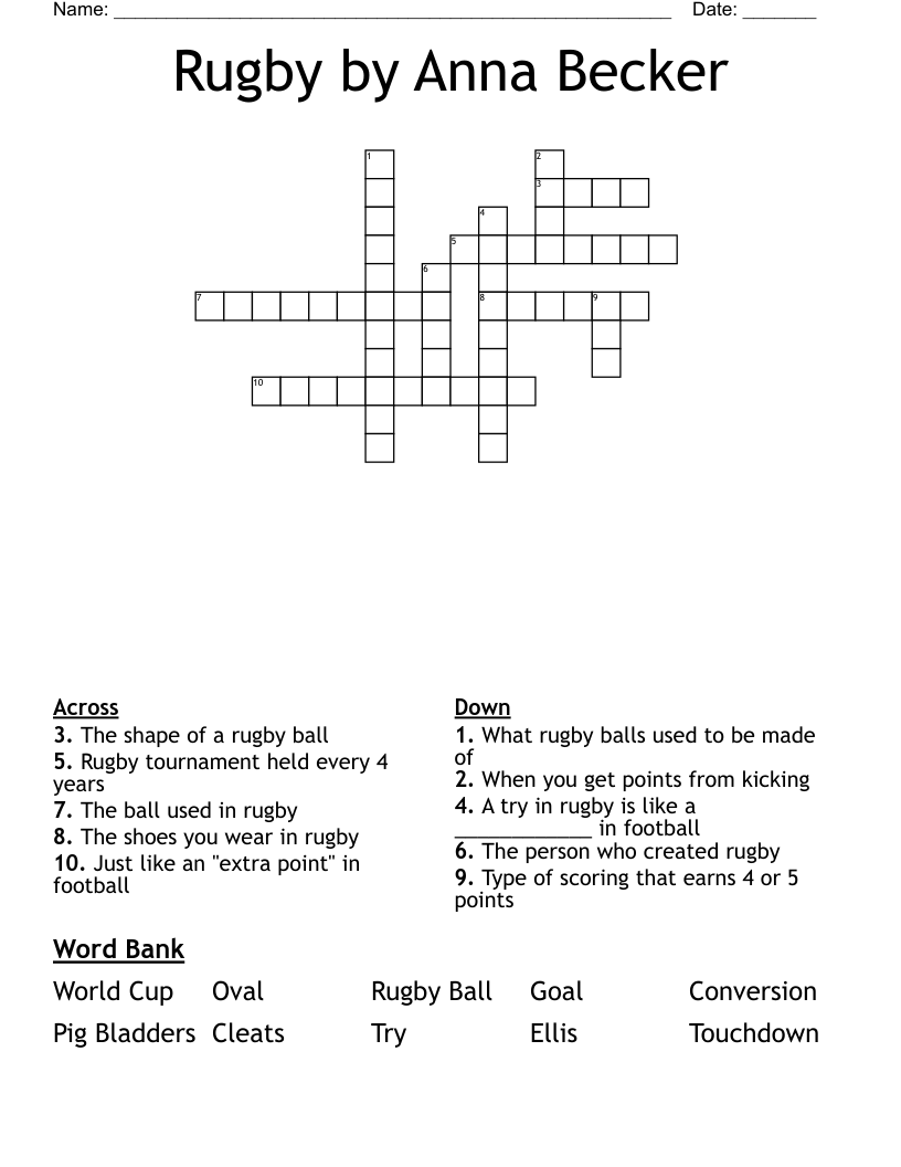 Rugby by Anna Becker Crossword